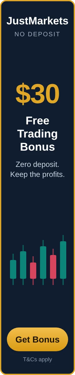 JustMarkets $30 no deposit forex bonus