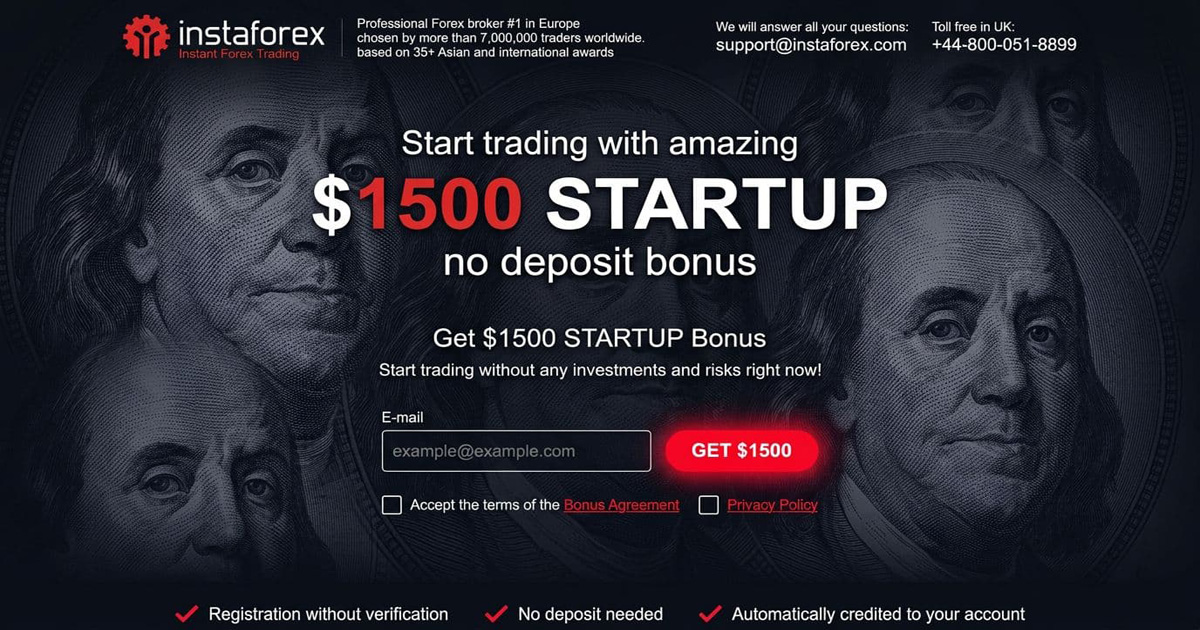 InstaForex $1500 No Deposit Bonus for Beginner Traders